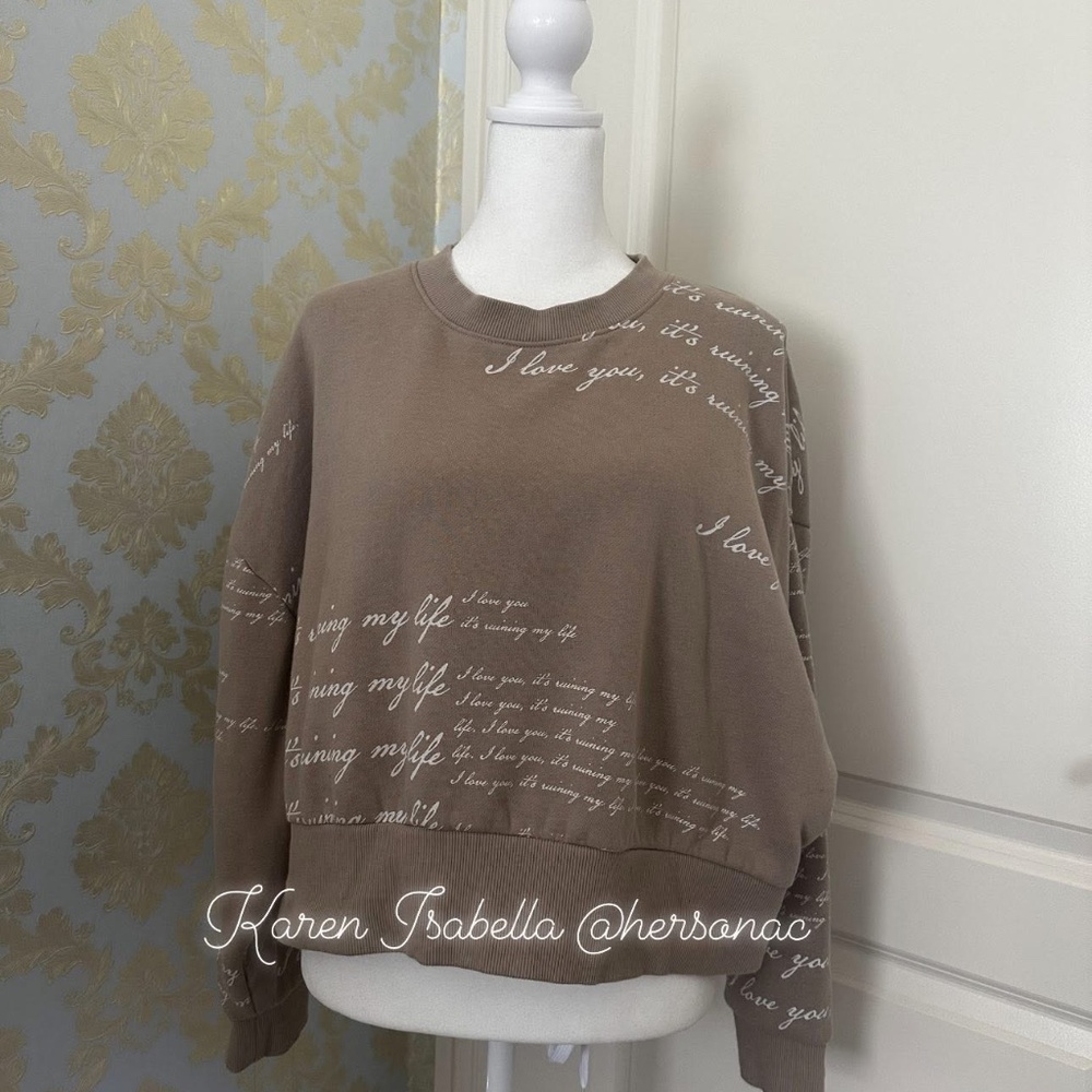 Taylor Swift Beige Font Crop Sweater